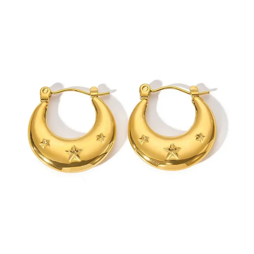 Crescent Star Stamped Hoop Earring - Image 3