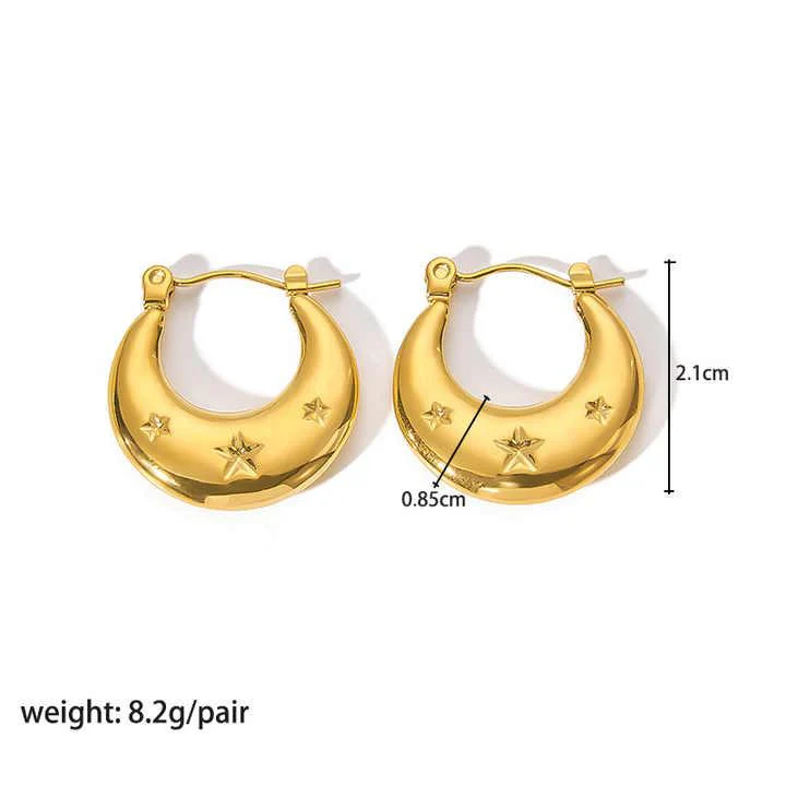 Crescent Star Stamped Hoop Earring - Image 4